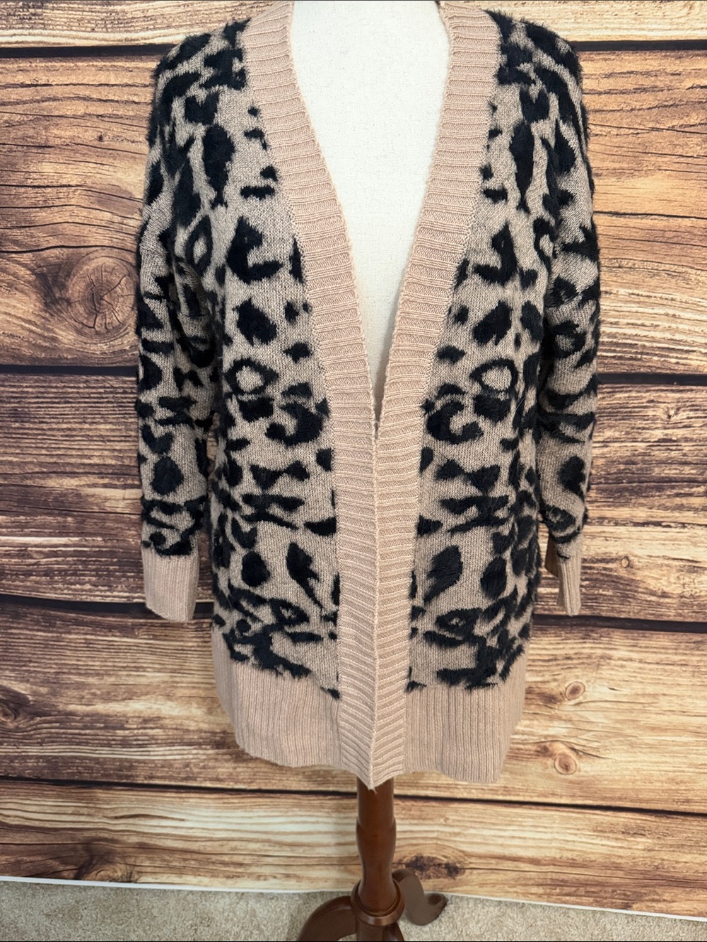 debut Taupe and Black Leopard Open-Front Cardigan